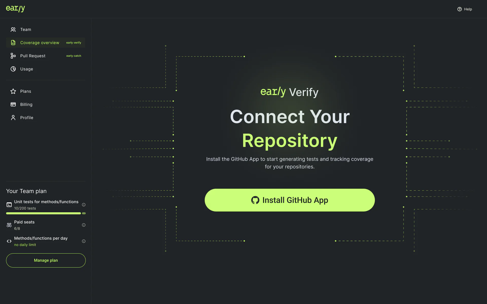 Early AI screen for connecting a GitHub repository